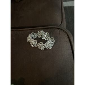 Antique 925‎ Filigree Flower Bracelet 7.5" Dainty Delicate Feminine